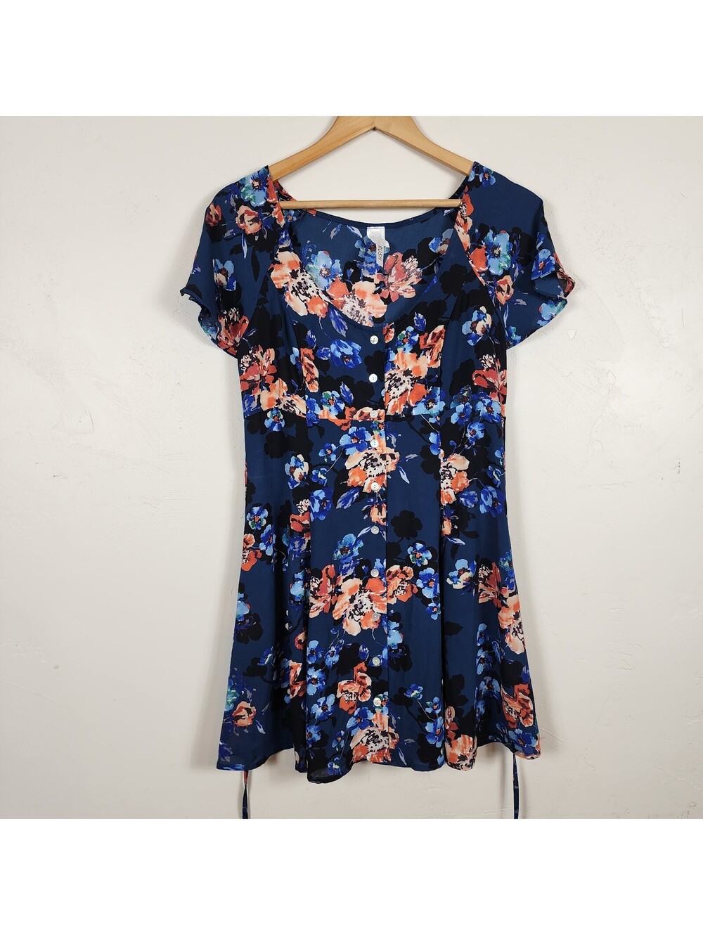 Rush Blue Floral Short Sleeve Mini Dress Sweetheart Fit Flare Cottagecore Small